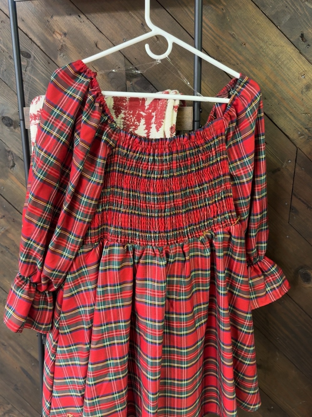 Simply Southern Red Plaid Smocked Peasant Blouse